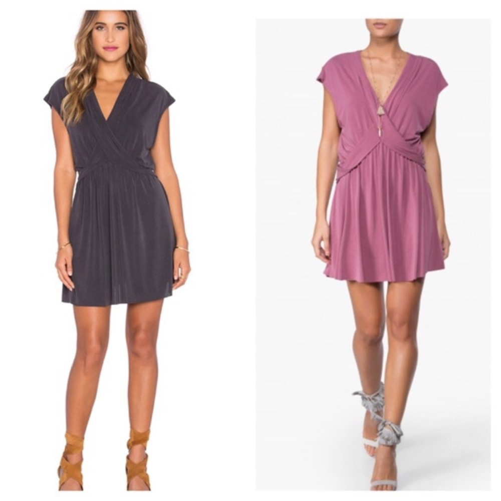 Free People Wrap-Style Midi Dress in Charcoal Gray and Mauve Pink